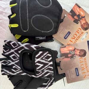 Woman’s two pairs NWT Black and White Workout Gloves size large